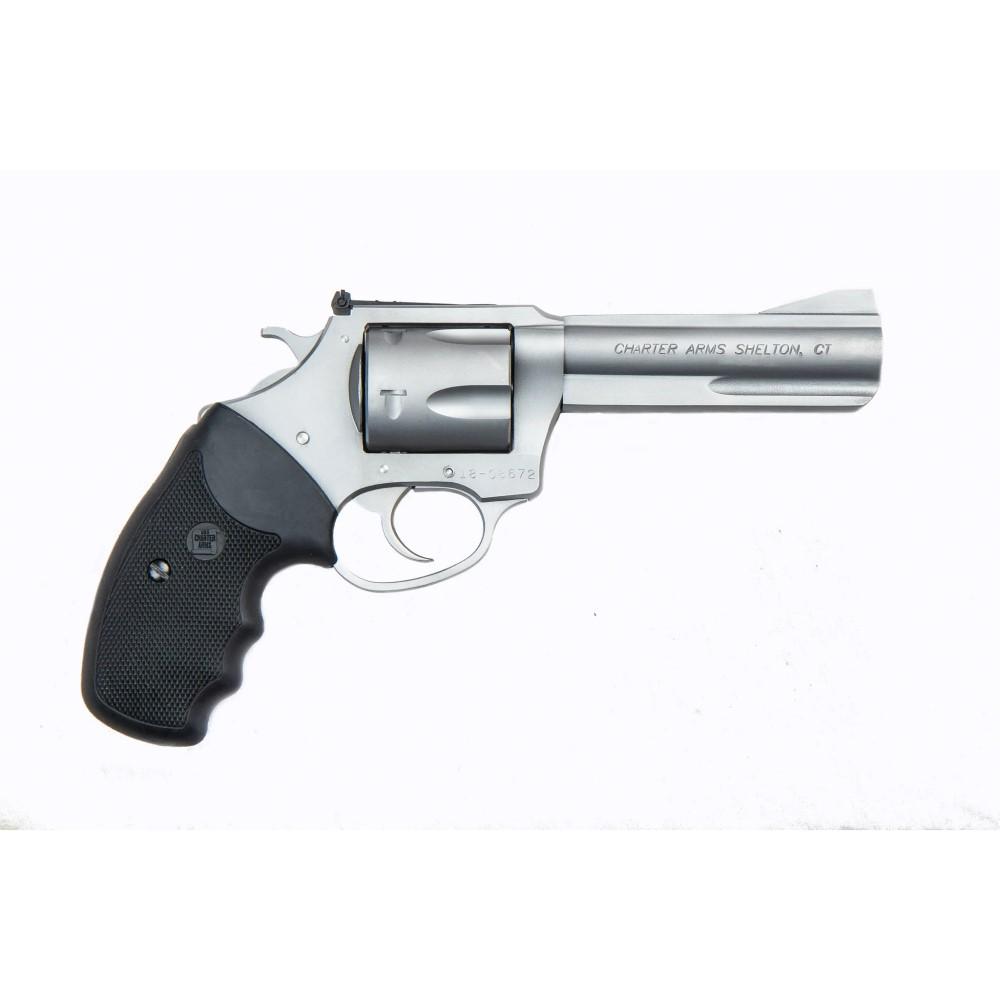 Charter Arms .357 Mag Pug Handgun .357 Mag 5rd Capacity 4.2 Barrel Silver with Full Size Black Grip REFURBISHED