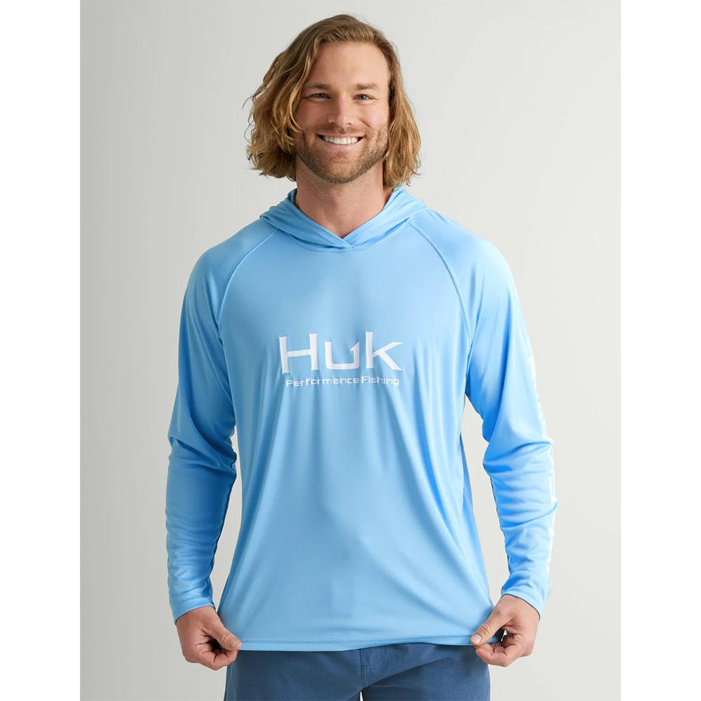 Huk H1200525-420-S Vented Pursuit Hoodie, Marolina Blue, UPF 50+, Size S