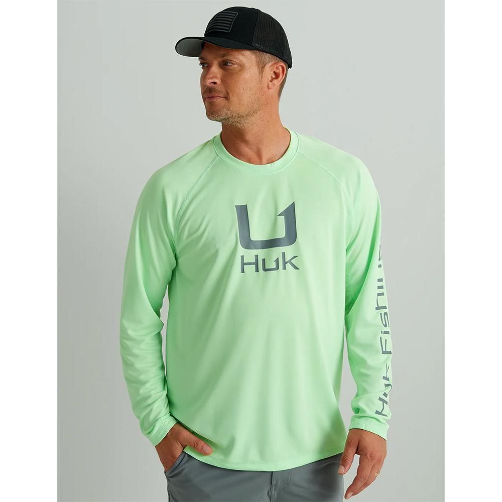 Huk H1200573-374-XL Icon Crew Long Sleeve Shirt Patina XL 50+ UPF