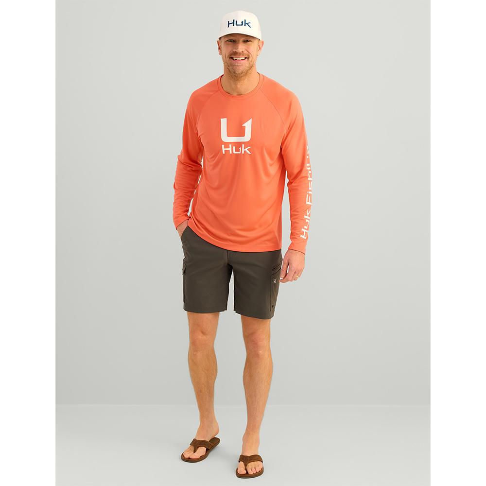 Huk Icon Crew Long Sleeve Shirt Fresh Salmon L