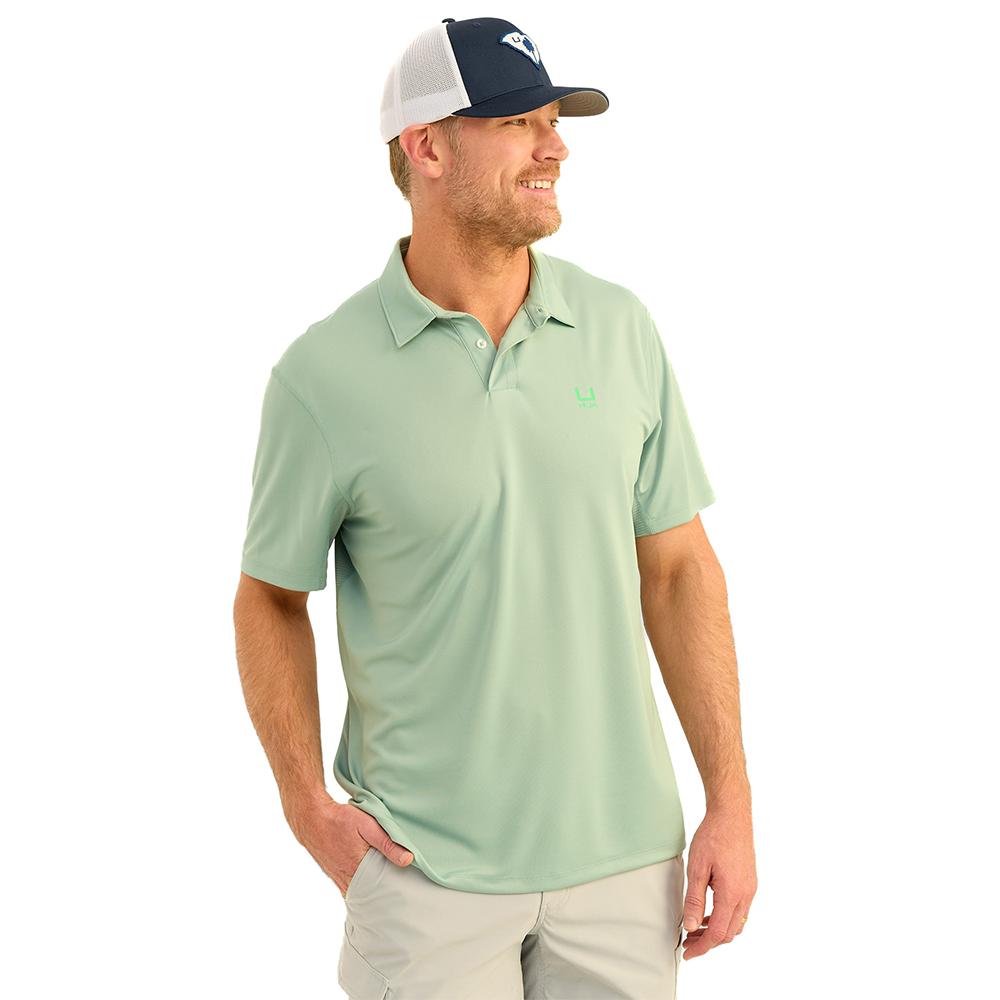 Huk H1200639-315-L Icon Polo Short Sleeve Shirt Fog Green Large