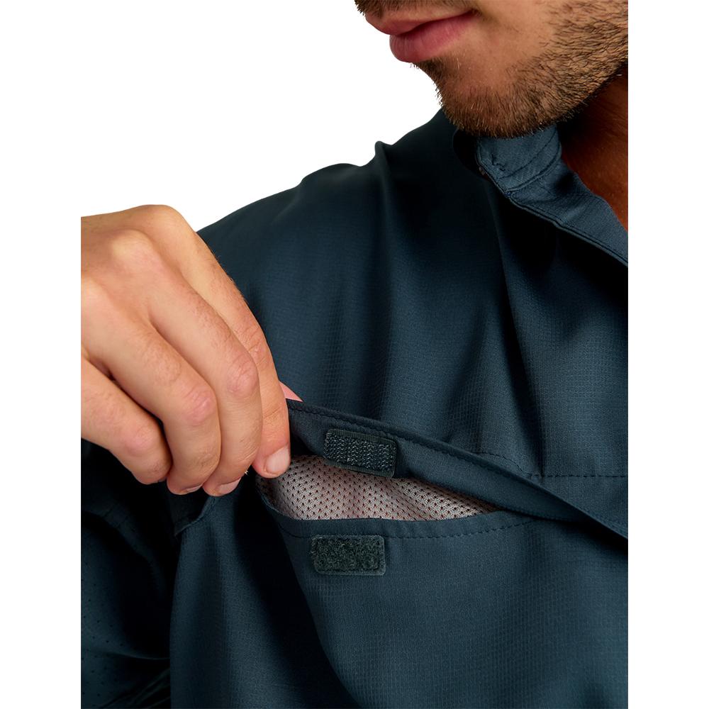 Huk Tide Point Short Sleeve Button Down Shirt Sea Storm S