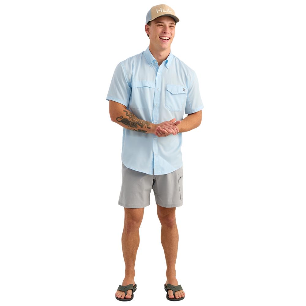 Huk Tide Point Short Sleeve Button Down Shirt Coastal Drift S
