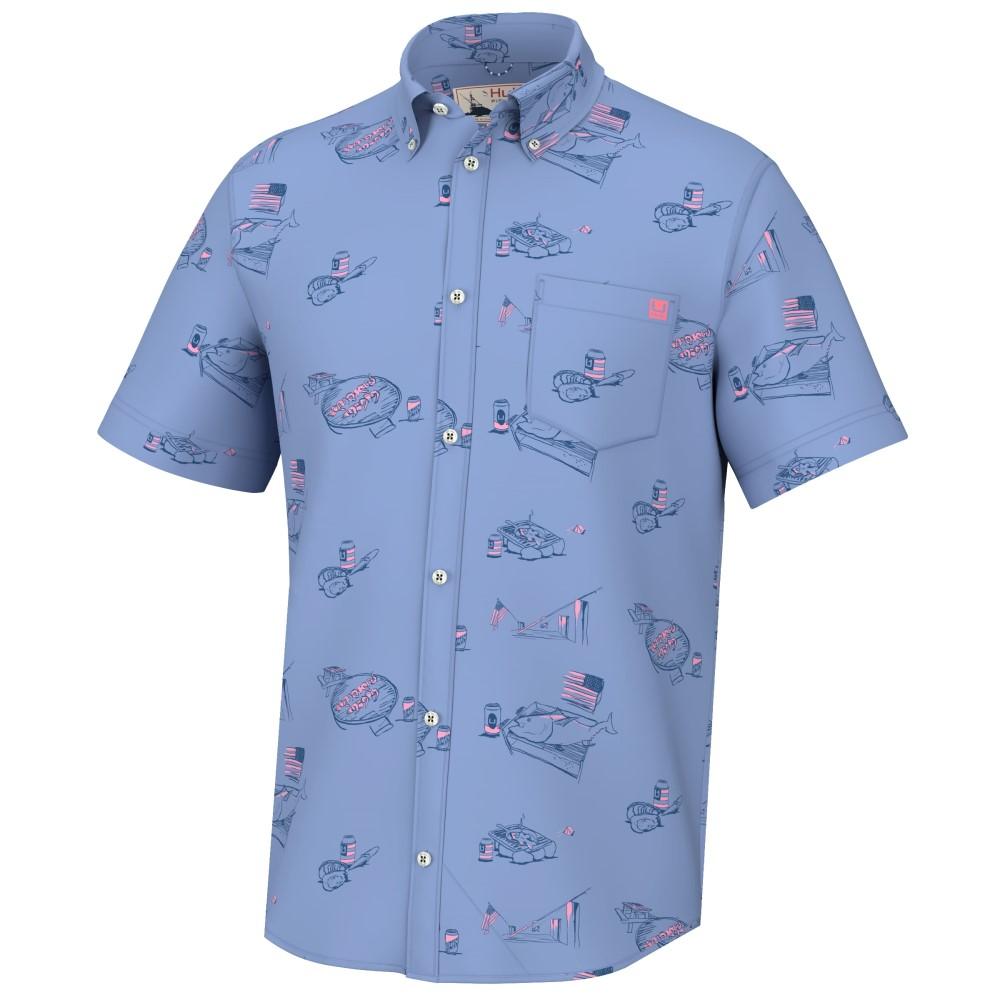 Huk H1500198-445-L Americookin Kona Short Sleeve Shirt Quiet Harbor L