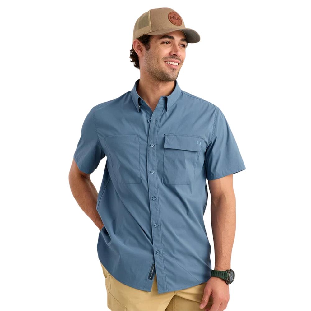 Huk Icon Short Sleeve Button Down Shirt Stormy Blue L