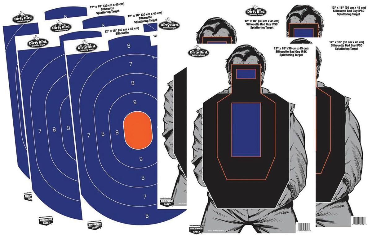 Birchwood Casey Dirty Bird Combo 12x18 4-Blue/Orange Oval & 4-Bad Guy IPSC Silhouette