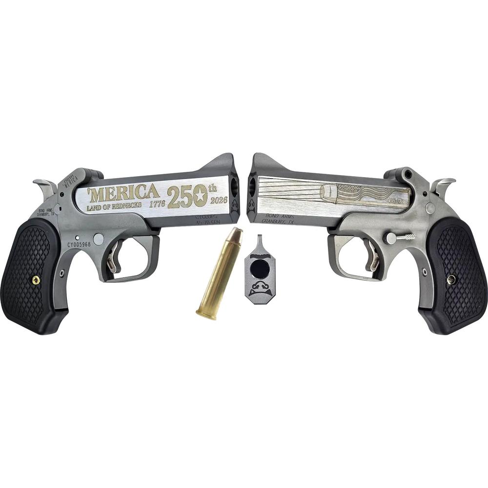Bond Arms 250th 'Merica Derringer .45-70 Govt 1rd Capacity 4.25" Stainless Barrel Rough Finish B6 Extended Grip