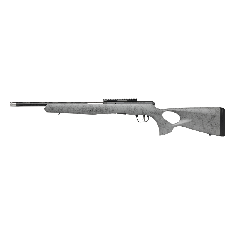 Savage Arms B17 Timberlite Thumbhole Rifle .17 HMR 10rd Magazine 18" 1/2x28 Threaded Barrel Grey with Black Spiderweb