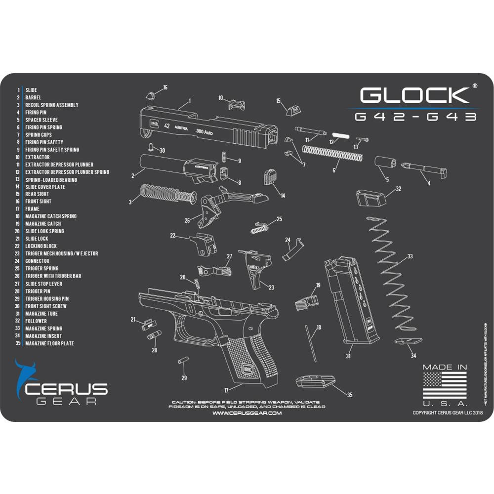 Cerus Gear 12x17 Glock 42-43 Schematic ProMat - Gray-img-1
