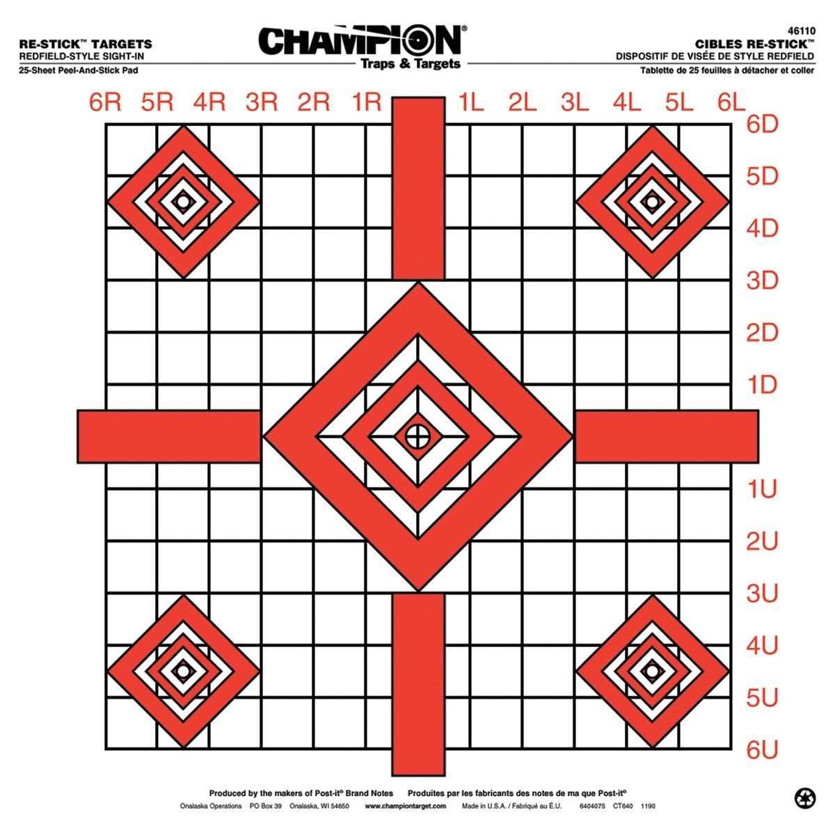 Champion Re-Stick Redfield Style Sight-In Targets, 25 Per Pack (46110)