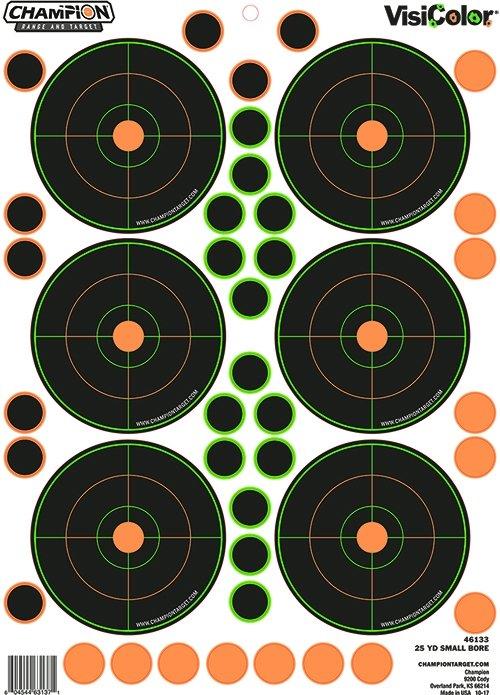 Champion Targets VisiColor Self-Adhesive Small Bore Rifle Targets, Multi-Color, 25 Yards, Bullseye, 8.5x11.5 Inches, 5 Pack, 46133