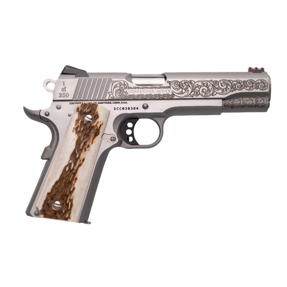Colt Government CNC Custom Engraved Competition Handgun .45 Auto 7rd Magazine 5" Barrel Stainless Finish Fiber…