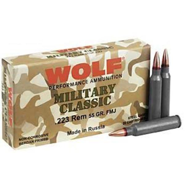 Wolf Military Classic Rifle Ammunition .223 Rem 55 gr FMJ 3241 fps 20/ct