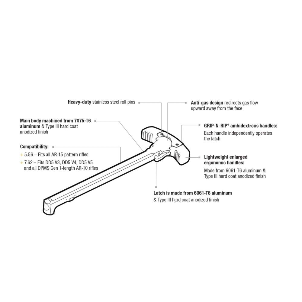 Daniel Defense Grip-N-Rip AR-10 Charging Handle 7.62 Ambi Black .308 / 7.62x51