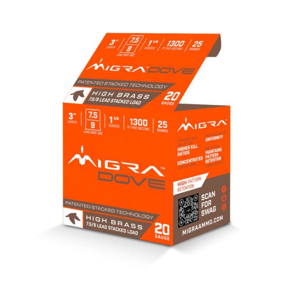 Migra Ultimate Dove Hi-Brass Lead Shotshells 20ga 3" 1-1/4oz  #7.5 & 9 Shot 25/ct