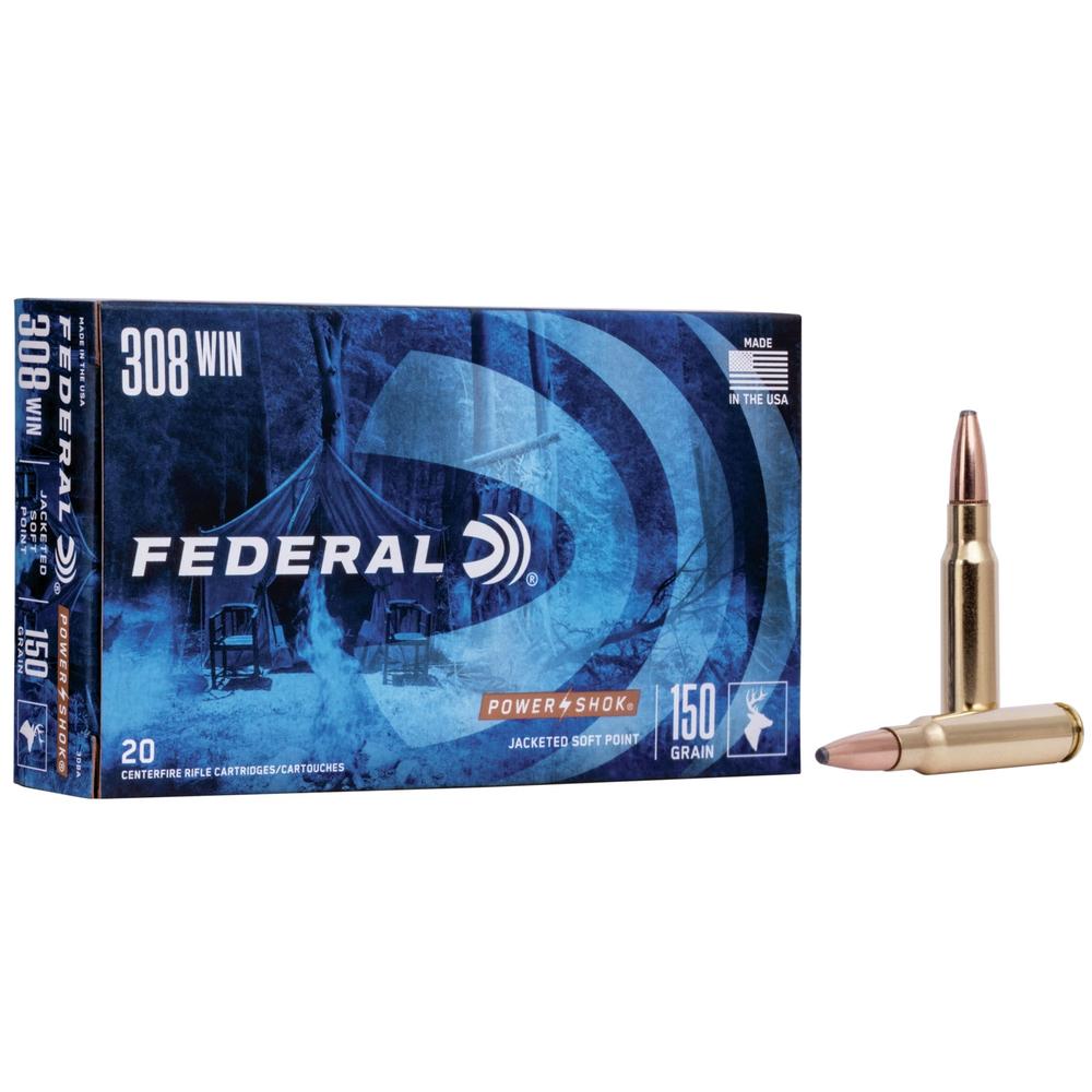 Federal Power-Shok Rifle Ammunition .308 Win 150 gr SP 2820 fps 20/ct
