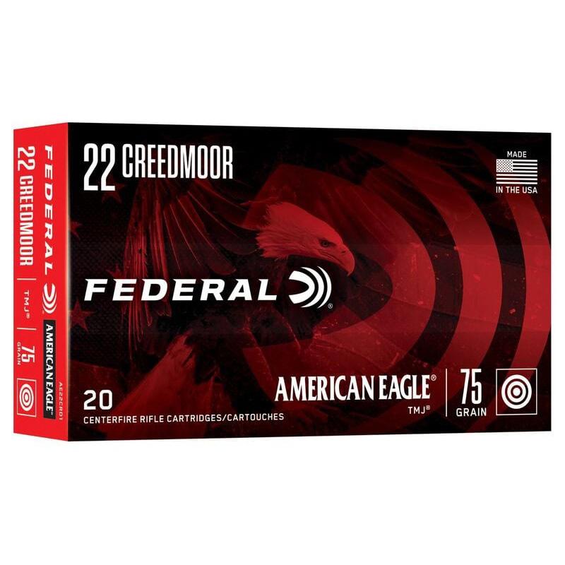 Federal American Eagle Rifle Ammunition 22 Creedmoor 75gr TMJ 3300 fps 20/ct