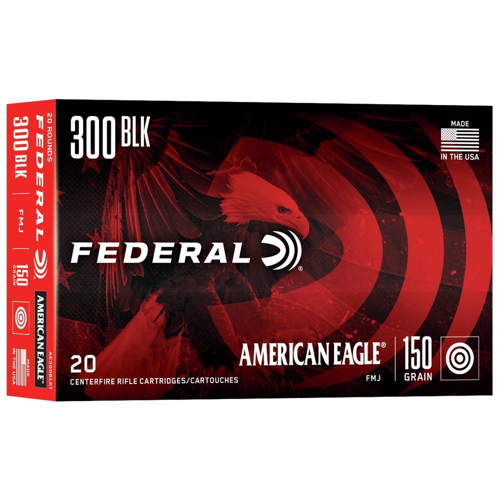 Federal American Eagle Rifle Ammunition .300 AAC Blackout 150 gr FMJ-BT 1900 fps 20/ct .300 Blackout