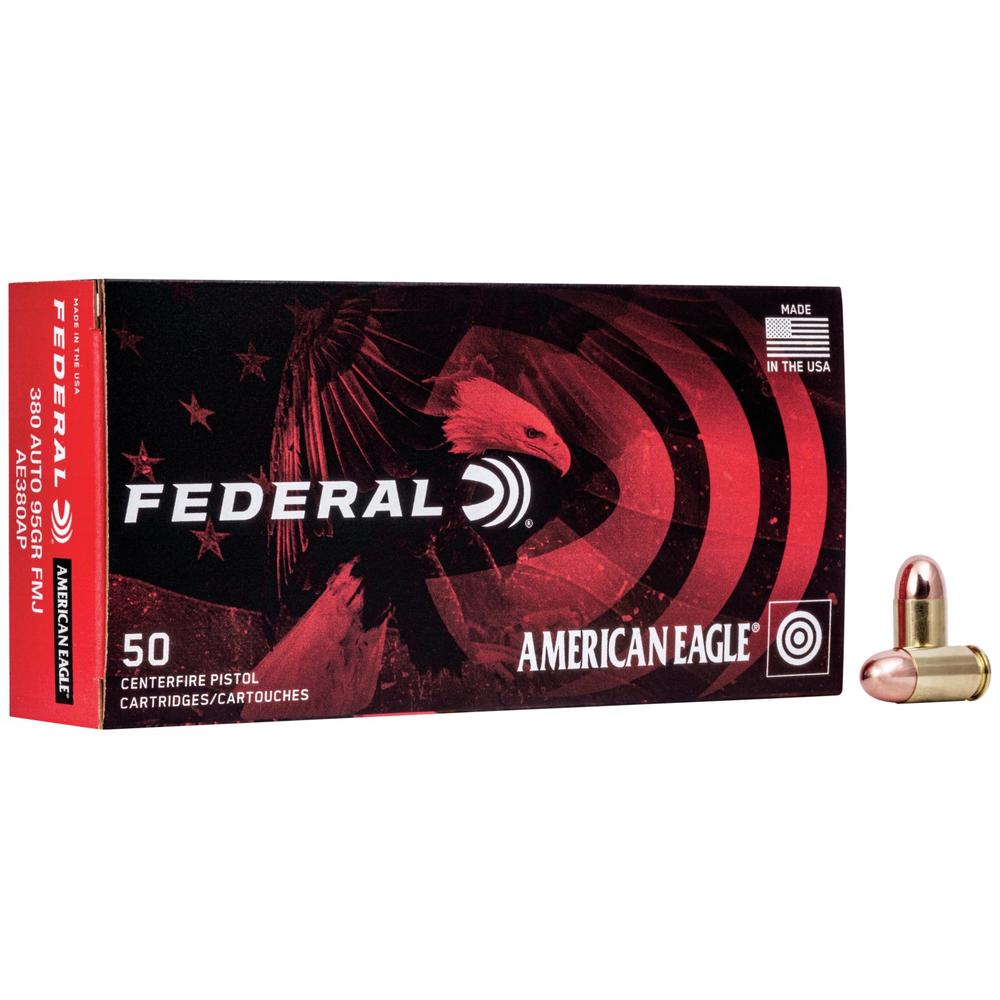 Federal Cartridge American Eagle Handgun Ammunition .380 ACP 95 gr FMJ 980 fps 50/ct