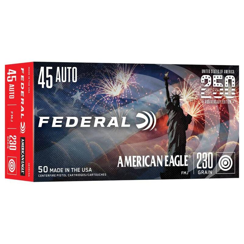 Federal 250th Anniversary USA Handgun Ammunition .45 Auto 230gr FMJ 890 fps 50/ct .45 ACP