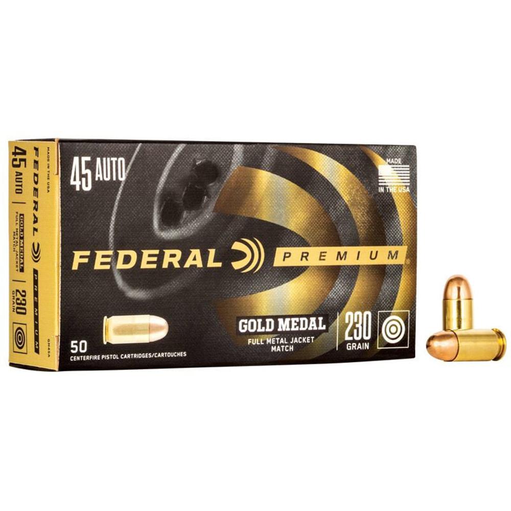 Federal Gold Medal 45 ACP 230 Grain FMJ Match Ammo 50 Round Box (GM45A) - Federal Premium Ammunition - FULL METAL JACKET