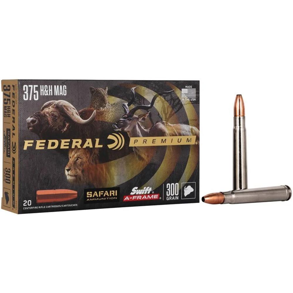 Federal P375SA Premium Safari Cape-Shok 375 H&H Mag 300 gr Swift A-Frame (SWFR) Ammo - 20 Rounds per Box/ 10 Boxes per Case