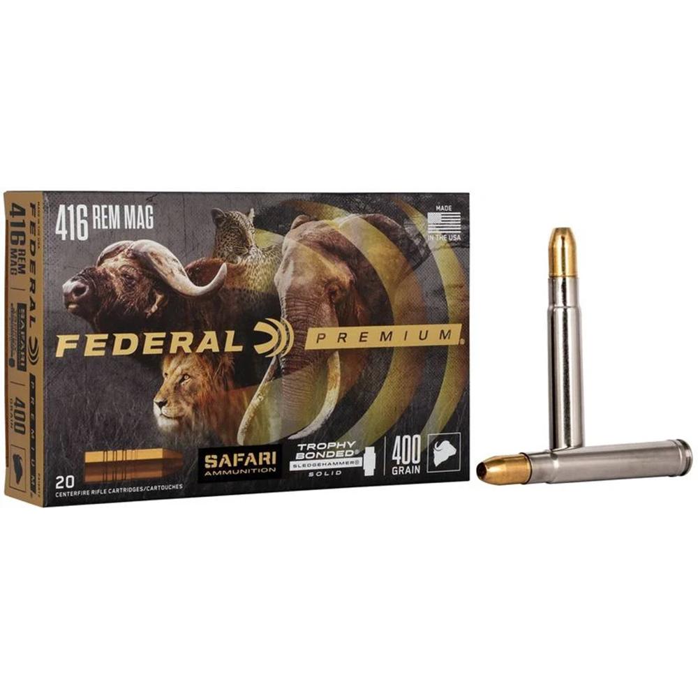 Federal P416RT2 416 Remington Magnum 400 Grain Solid 20 Rounds Box - Federal Premium Ammunition - TROPHY BONDED SLEDGEHAMMER SOLID