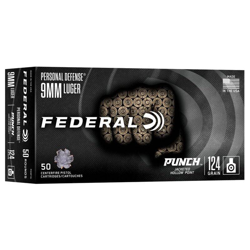 Federal Personal Defense Punch Handgun Ammunition 9MM Luger 124GR JHP 1150 FPS 50/Ct