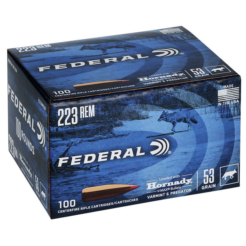 Federal V223VM53B .223 Rem 53gr FMJ 3400fps Rifle Ammo 100ct