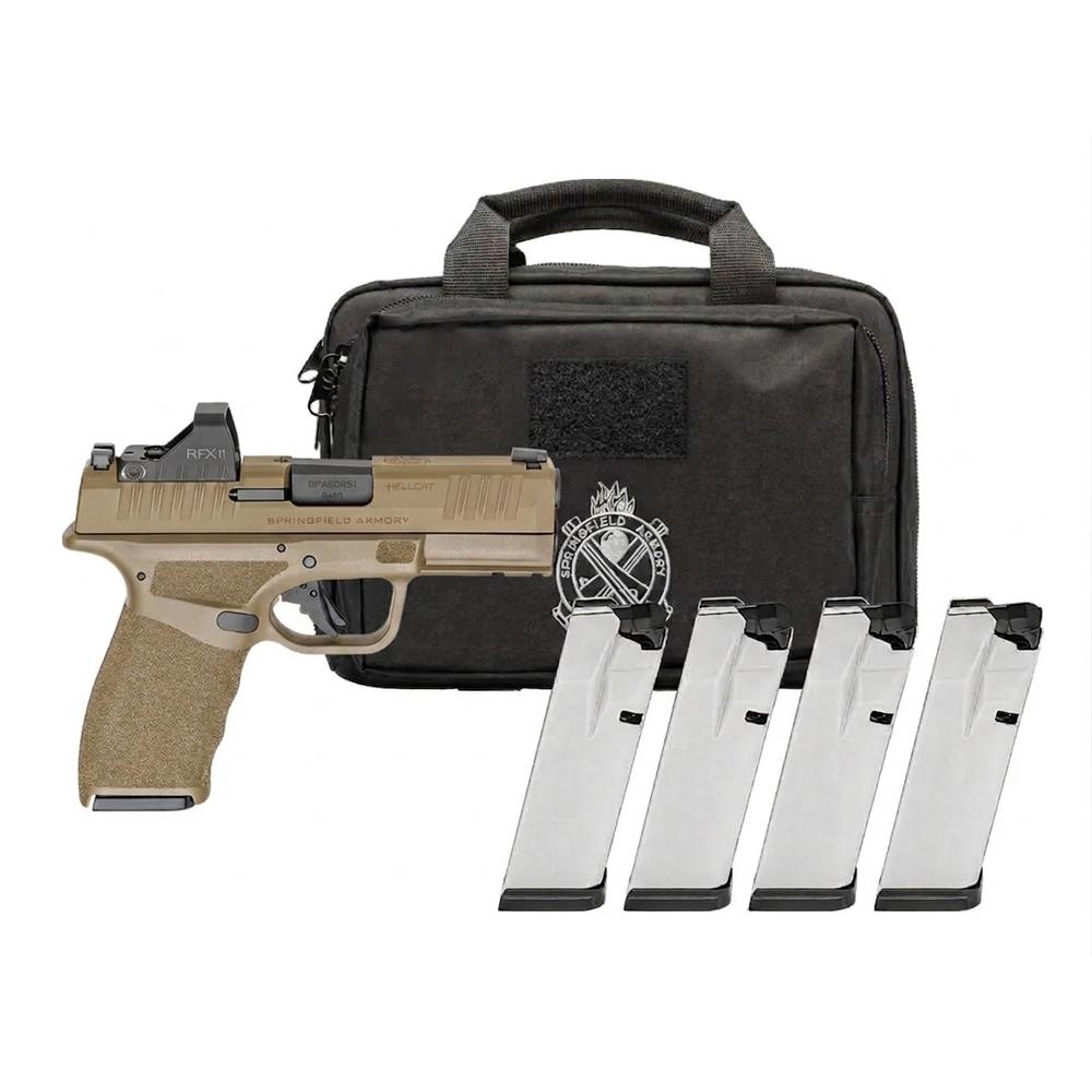 Springfield Gear Pac Hellcat Pro Optic Ready FDE Handgun 9mm Luger 15rd(1)&17(3) Magazines 3.7" Barrel Viridian…