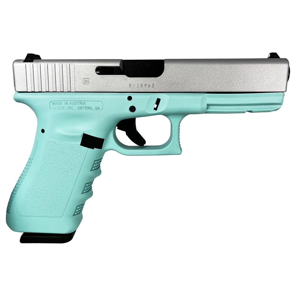 Glock 17 Gen 3 Custom Tiffany Frame Crushed Silver Slide Handgun 9mm Luger-img-0
