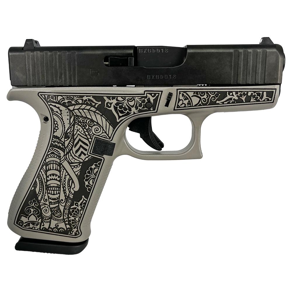 Glock 43x Custom Gray Steel Elephant Engraved Subcompact Handgun 9mm ...