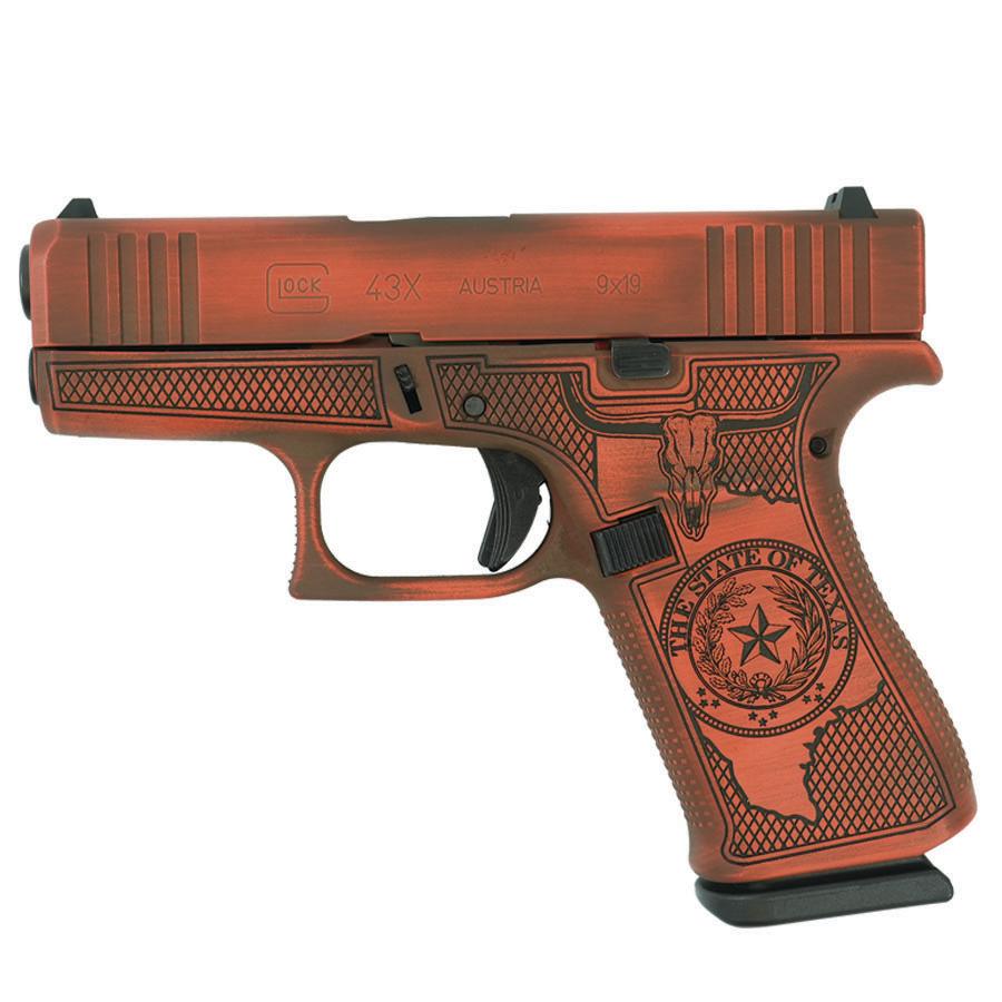 Glock 43x Custom "Texas Orange" Subcompact Handgun 9mm Luger 10rd Magazines (2) 3.41" Barrel Austria