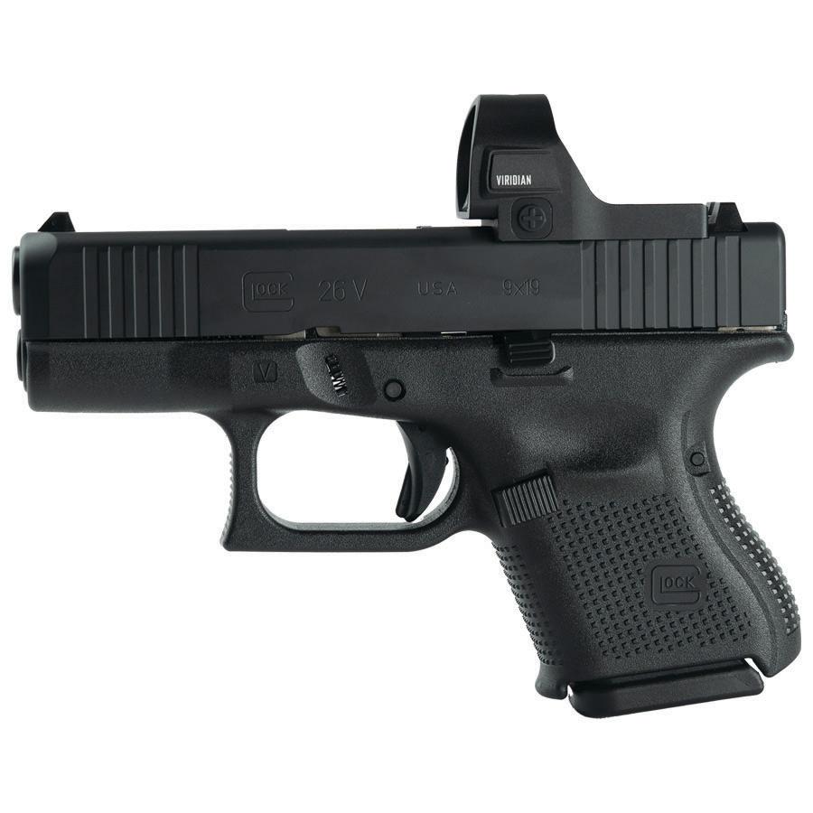 Glock V-Series Model 26 Handgun 9mm Luger 10rd Magazines (3) 3.43 Barrel Black US Made w/Viridian RFX35 Green Dot