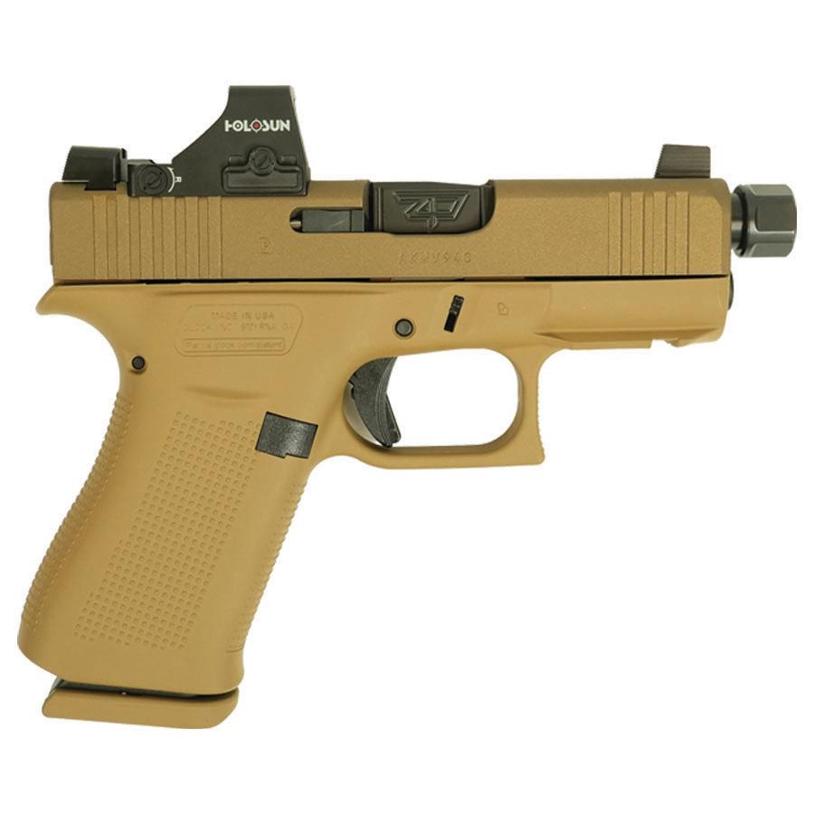 Glock 43X Custom Hux Puppy FDE Handgun 9mm Luger 10rd Magazines (1) 3.9 Threaded Black Barrel Holosun 407K