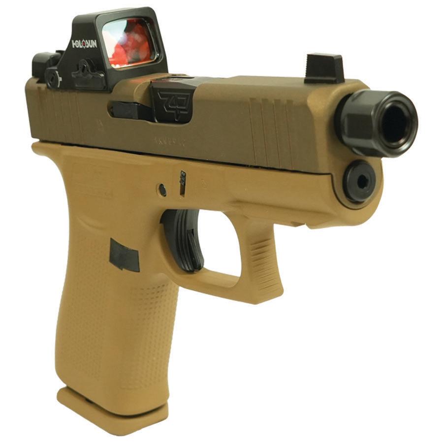 Glock 43X Custom "Shark Puppy" FDE Handgun 9mm Luger 10rd Magazines (1) 3.9" Threaded Black Barrel Holosun 407K