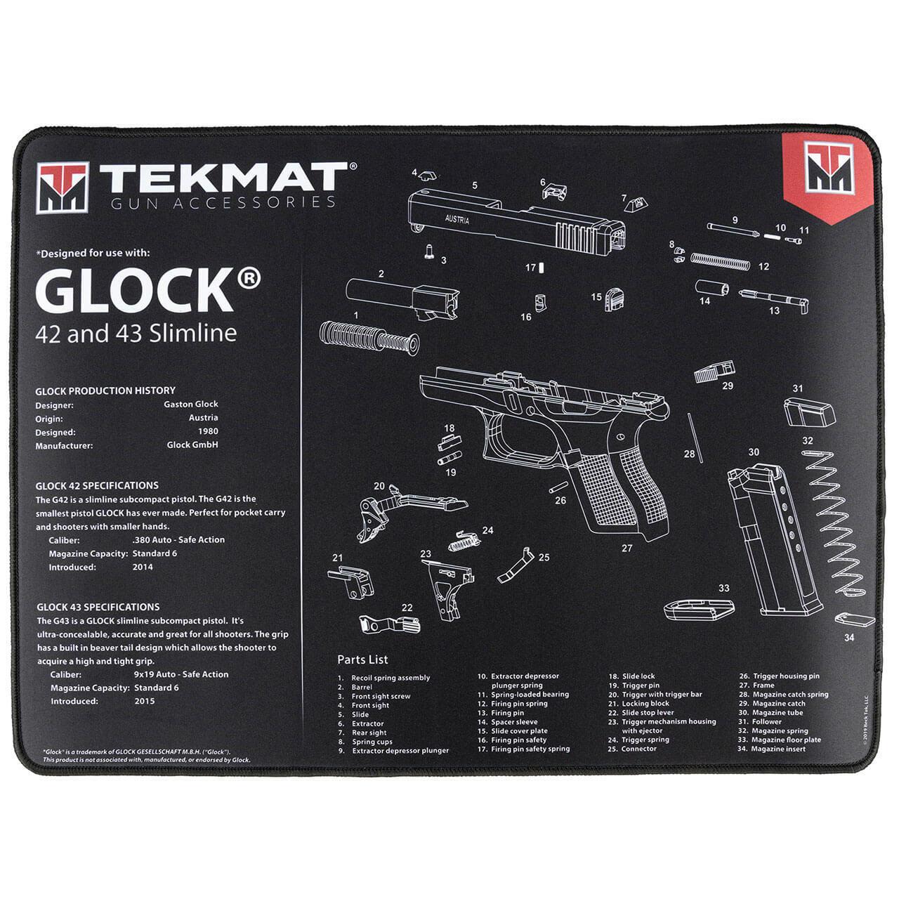 TekMat Ultra 15x20 Black Mat: Glock 42/43, Thermoplastic Surface, Neoprene-img-0