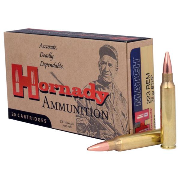 Hornady 223 Rem 75gr BTHP Match – Proven .223 Remington Match Ammo, 2790 fps, 20 Rounds
