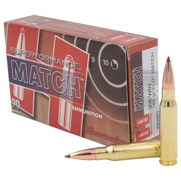 Hornady 308 Win 168gr ELD Match SPF – Proven .308 Winchester Match Ammo, 2840 fps, 20 Rounds