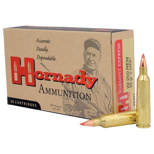 Hornady 22-250 Rem 55gr V-MAX – Proven .22-250 Remington Varmint Ammo, 3680 fps, 20 Rounds
