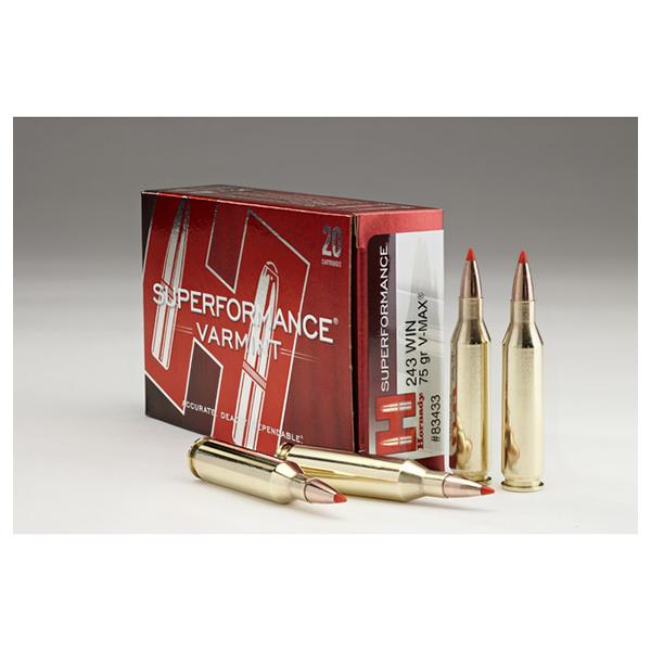 Hornady 243 Win 75gr V-MAX – Proven .243 Winchester Varmint Ammo, 3580 fps, 20 Rounds