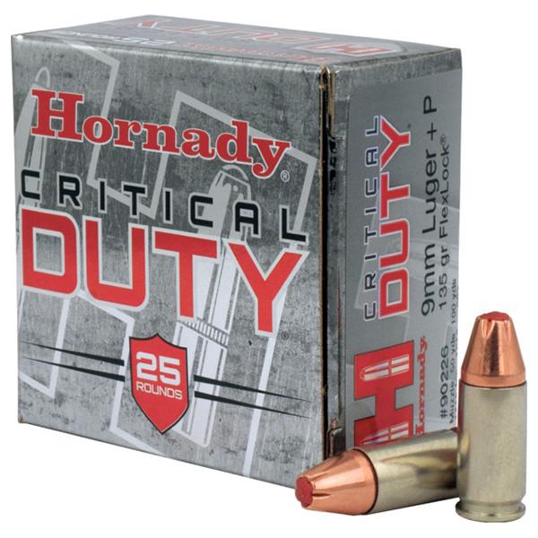 Hornady 9mm +P 135gr FlexLock – Proven 9mm Luger +P Duty & Defense Ammo, 1070 fps, 25 Rounds