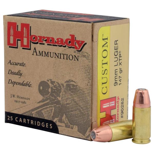 Hornady 9mm 147gr XTP – Proven 9mm Luger Defense & Hunting Ammo, 975 fps, 25 Rounds