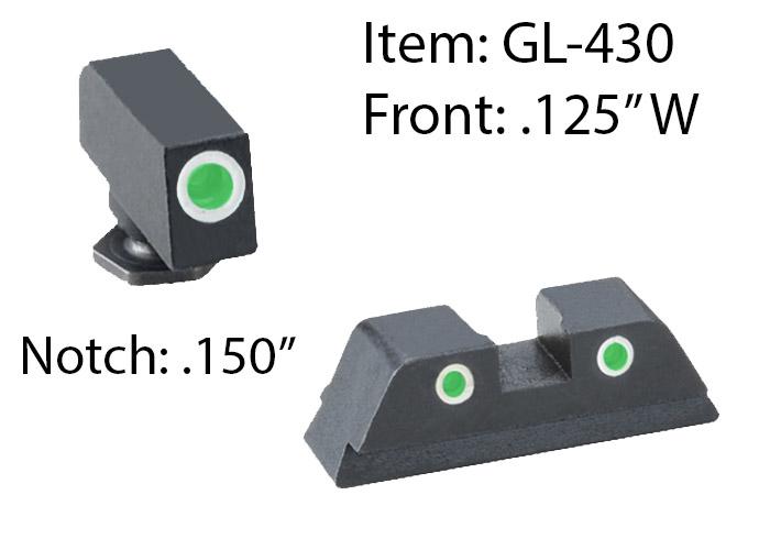 Ameriglo Classic 3 Dot Night Sight Set for Glock 42/43 / Front Tritium - Green / Front Outline - White / Rear…