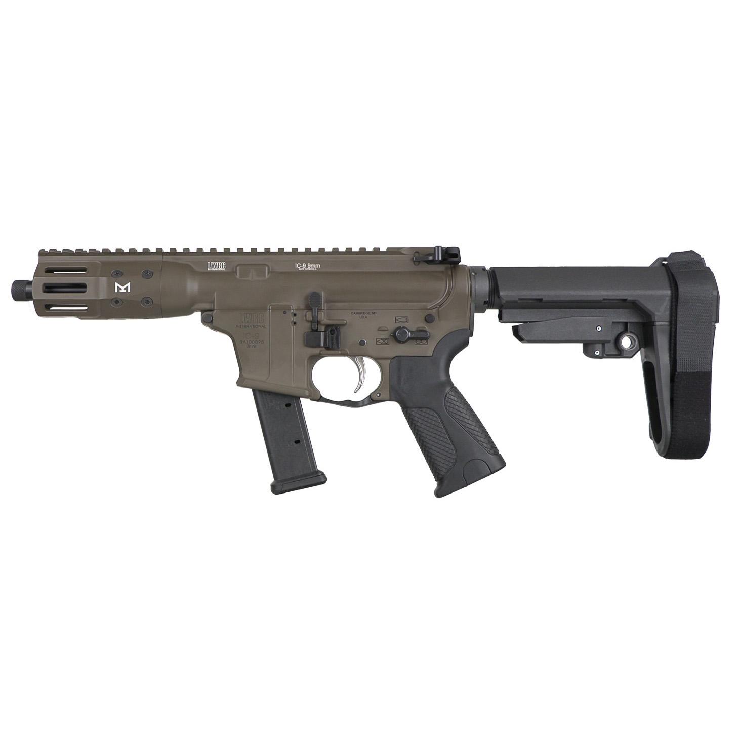 LWRC IC-9 Pistol 9MM Luger 31RD Magazine 5.6'' Barrel Patriot Brown W/SBA3 Brace