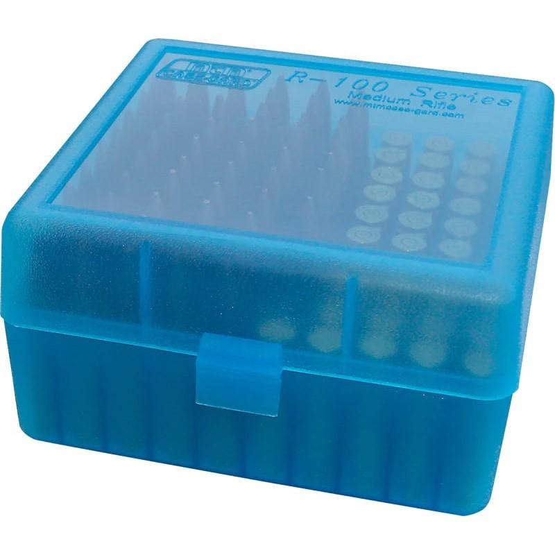 MTM Flip Top Ammo Box For 22-250/.243/.308 Win/.220 Swift 100 Rounds Clear Blue