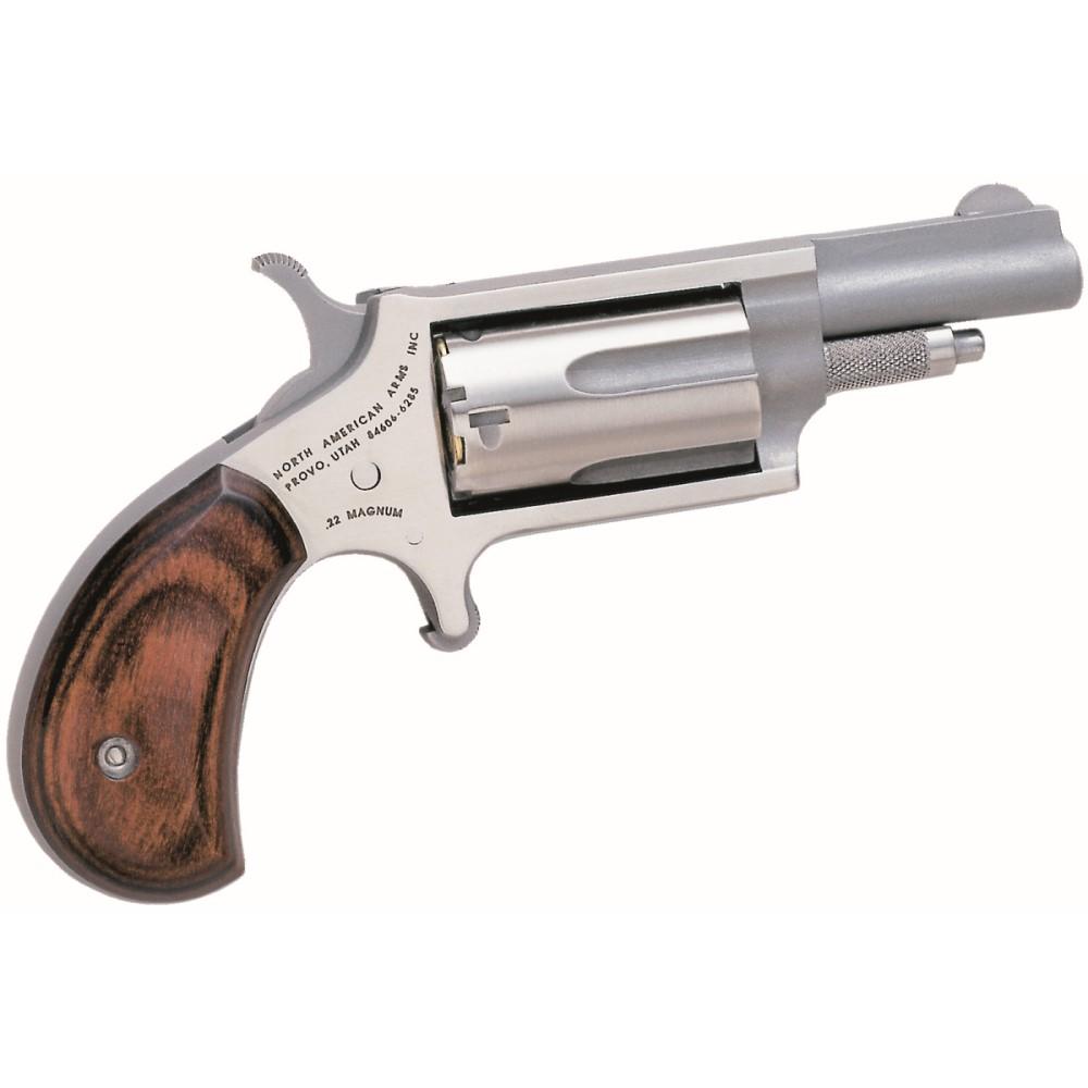 North American Arms NAA 22M Mini Revolver Handgun .22 Magnum 5rd Capacity 1.625" Barrel Silver with Wood Grip .22 WMR