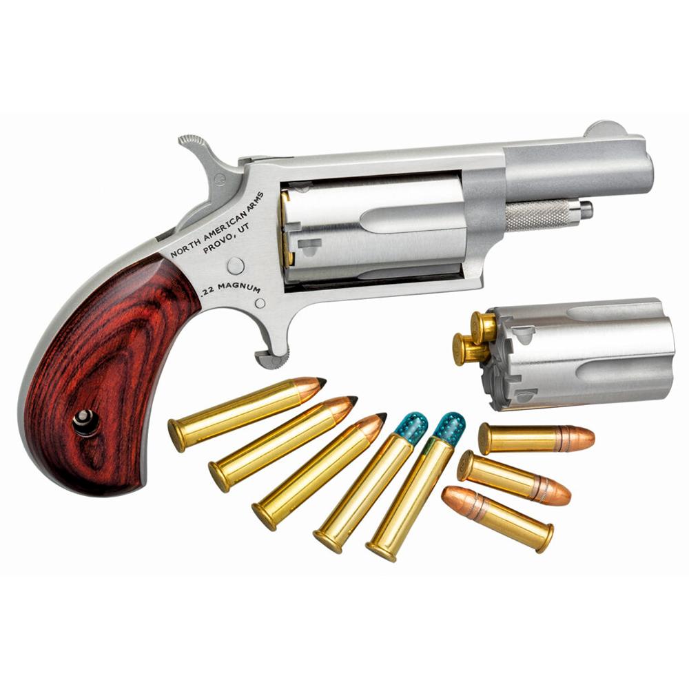 North American Arms 22MC Handgun .22 Mag 5rd Capacity 1.63" Barrel Silver with Wood Grips .22 LR
