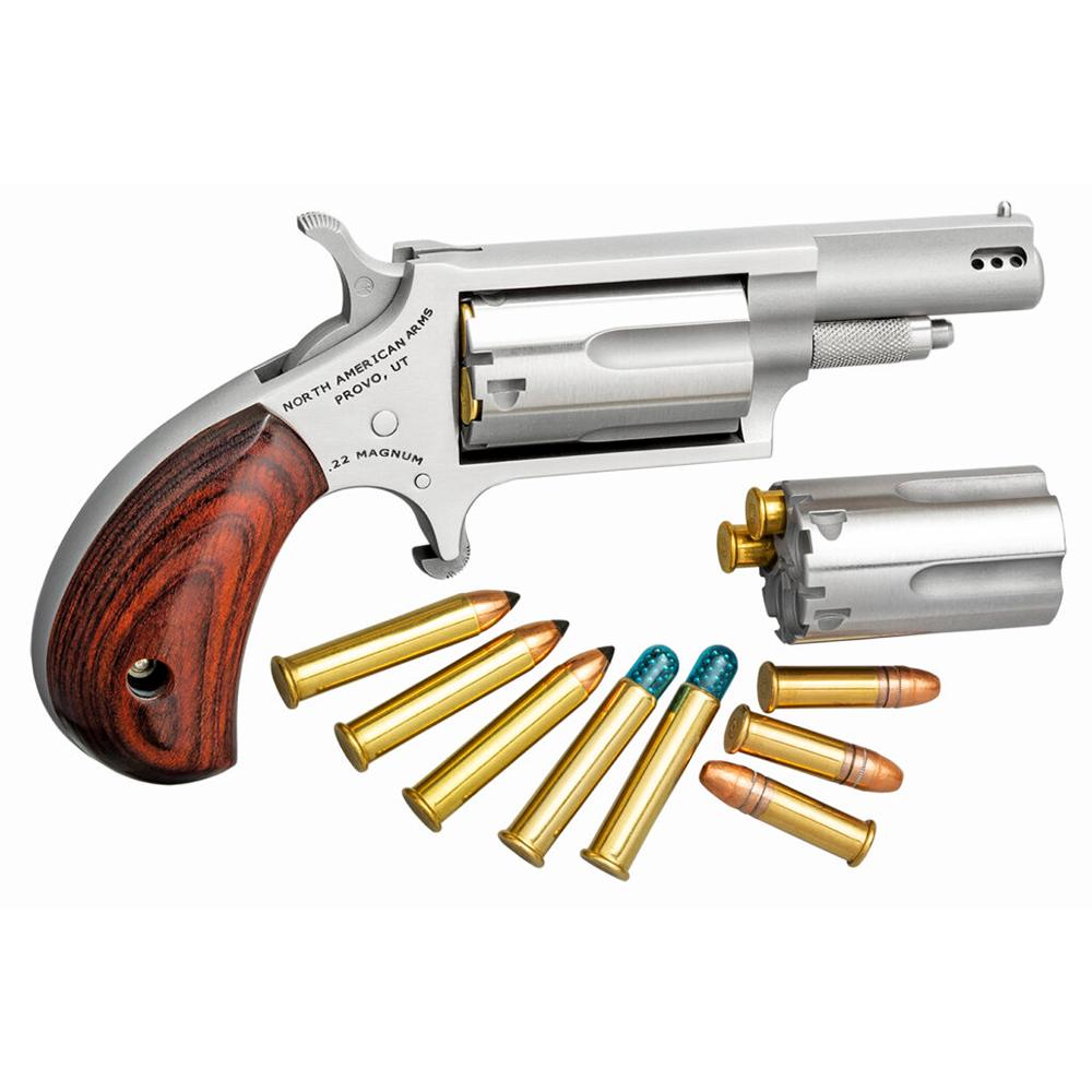 North American Arms Ported Magnum Handgun .22 WMR 5rd Capacity 1.63" Barrel Silver with Rosewood Grips .22 LR