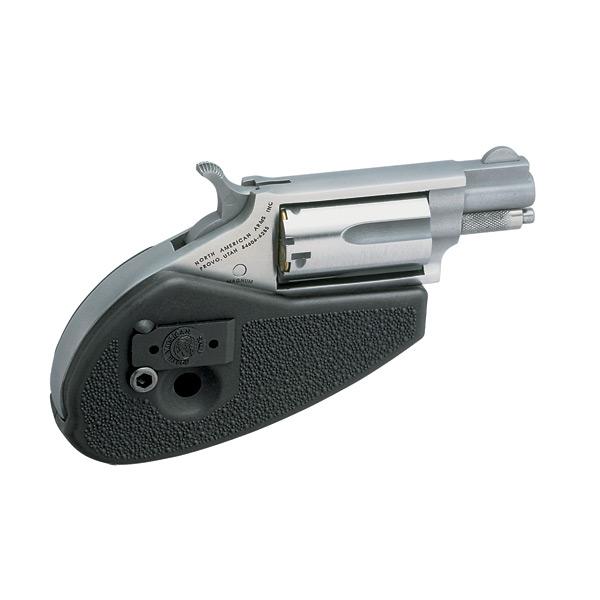 North American Arms NAA 22MS HG Handgun .22 Mag 5rd Capacity 1.125" Barrel Silver with Black Holster Grip .22 WMR